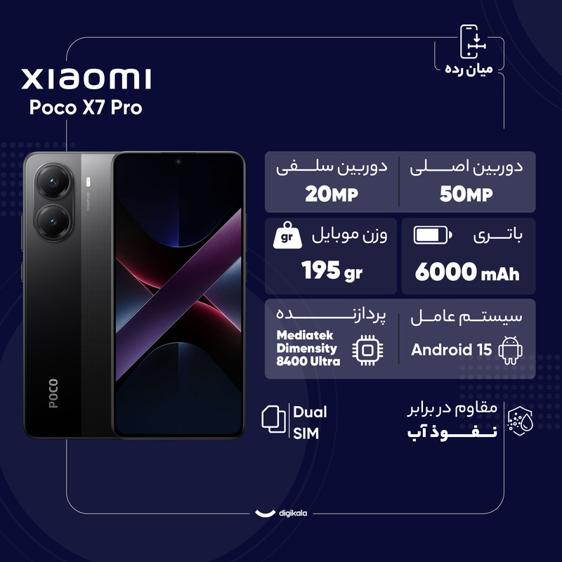 گوشی موبایل شیائومی مدل Poco X7 Pro دو سیم کارت ظرفیت 256 گیگابایت و رم 8 گیگابایت - گلوبال